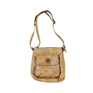 Stone & Co Tan Faux Leather Crossbody Bag With Adjustable Strap Multiple Pockets